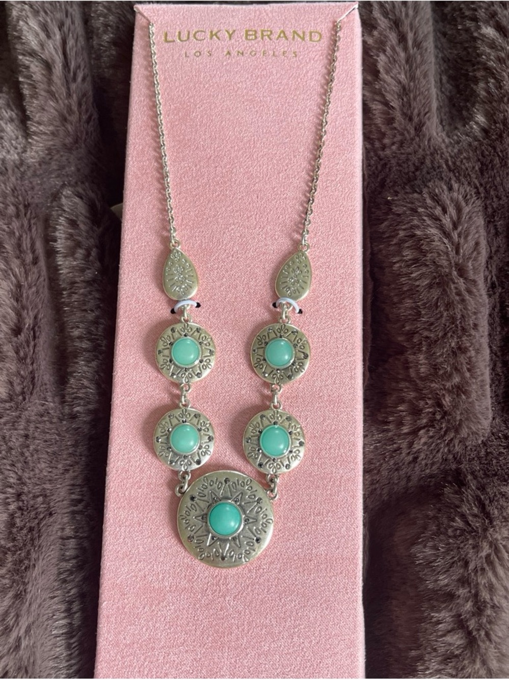 Lucky Brand Silver-Tone Necklace with Turquoise Accents